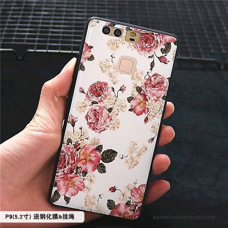 Hülle Huawei P9 Prägung Chinesische Art Rosa, Case Huawei P9 Kreativ Persönlichkeit Nubuck