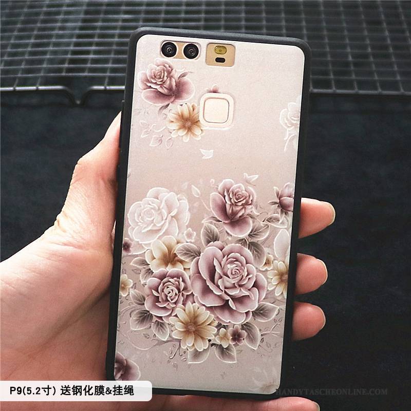 Hülle Huawei P9 Prägung Chinesische Art Rosa, Case Huawei P9 Kreativ Persönlichkeit Nubuck