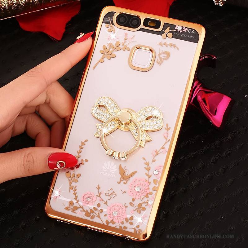 Hülle Huawei P9 Silikon Ring Handyhüllen, Case Huawei P9 Strass Rosa