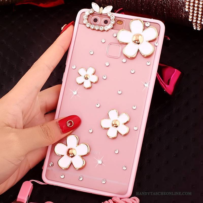 Hülle Huawei P9 Strass Handyhüllen Rosa, Case Huawei P9 Silikon Hängende Verzierungen