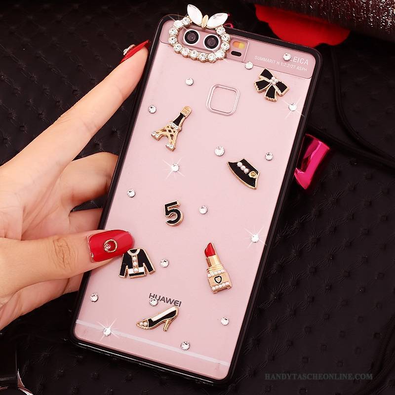 Hülle Huawei P9 Strass Handyhüllen Rosa, Case Huawei P9 Silikon Hängende Verzierungen