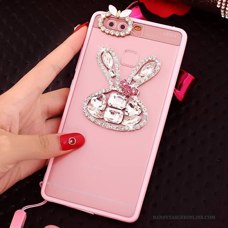 Hülle Huawei P9 Strass Handyhüllen Rosa, Case Huawei P9 Silikon Hängende Verzierungen