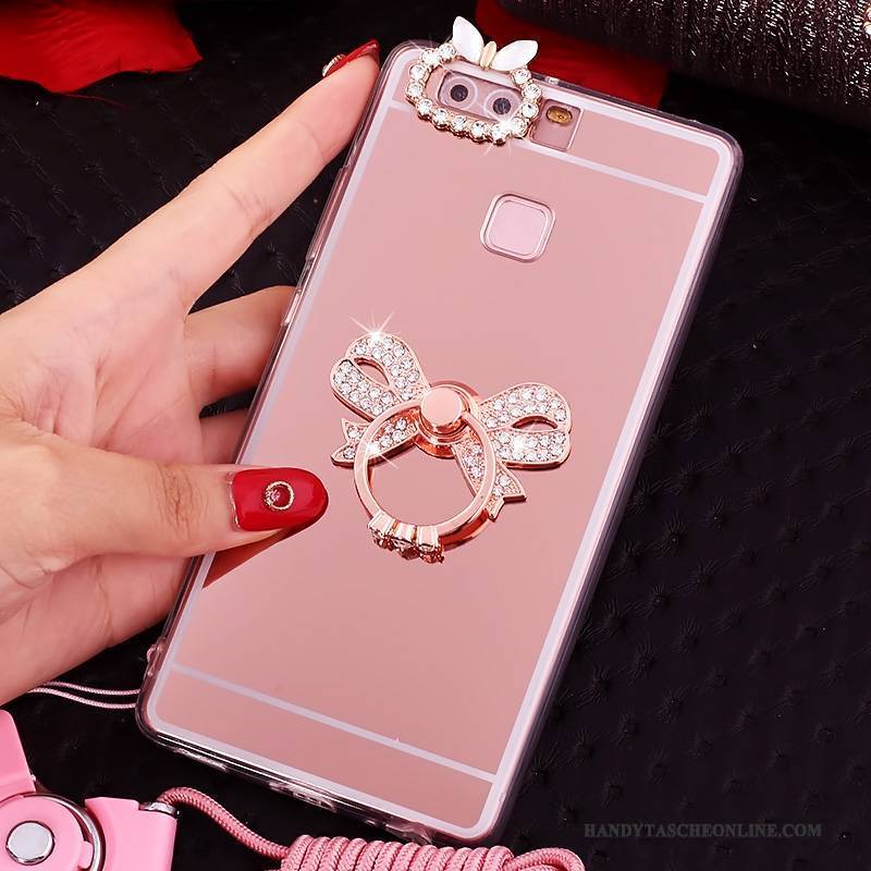 Hülle Huawei P9 Weiche Handyhüllen Hängende Verzierungen, Case Huawei P9 Strass Rosa