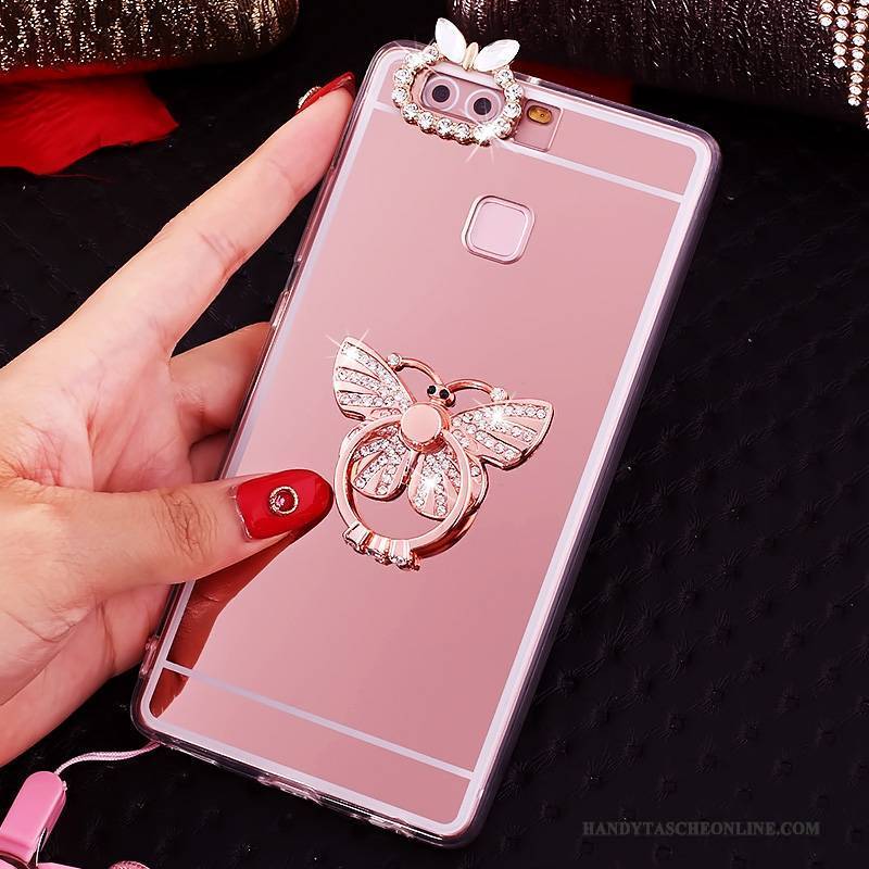 Hülle Huawei P9 Weiche Handyhüllen Hängende Verzierungen, Case Huawei P9 Strass Rosa