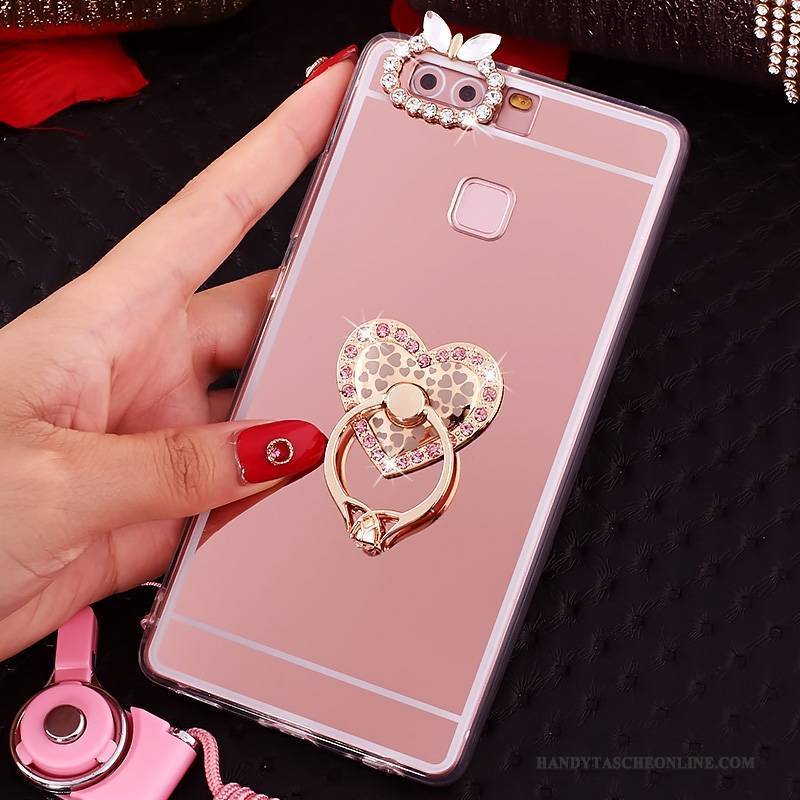 Hülle Huawei P9 Weiche Handyhüllen Hängende Verzierungen, Case Huawei P9 Strass Rosa