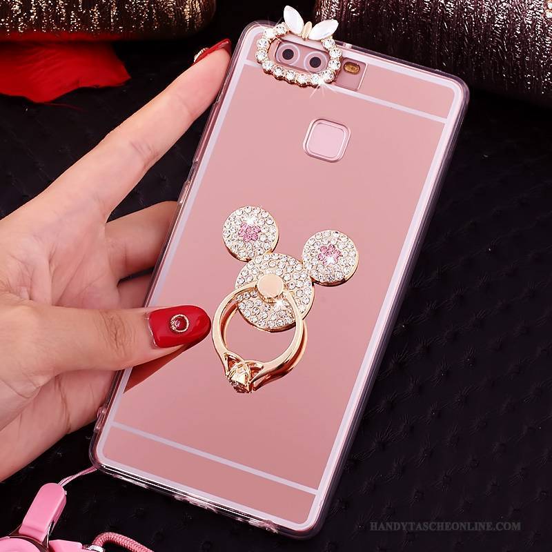 Hülle Huawei P9 Weiche Handyhüllen Hängende Verzierungen, Case Huawei P9 Strass Rosa