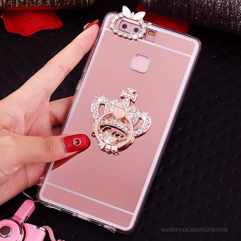 Hülle Huawei P9 Weiche Handyhüllen Hängende Verzierungen, Case Huawei P9 Strass Rosa