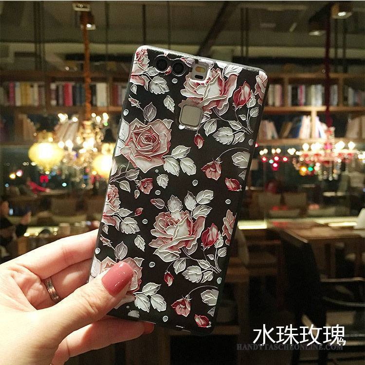 Hülle Huawei P9 Weiche Handyhüllen Schwarz, Case Huawei P9 Silikon Nubuck Rose