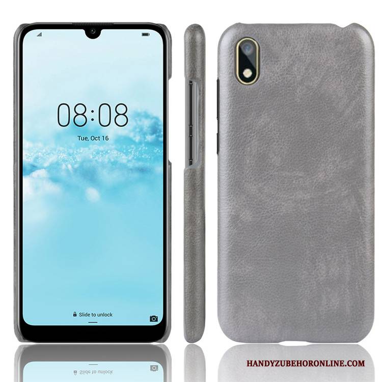 Hülle Huawei Y5 2019 Leder Grau Qualität, Case Huawei Y5 2019 Schutz Litchi Muster