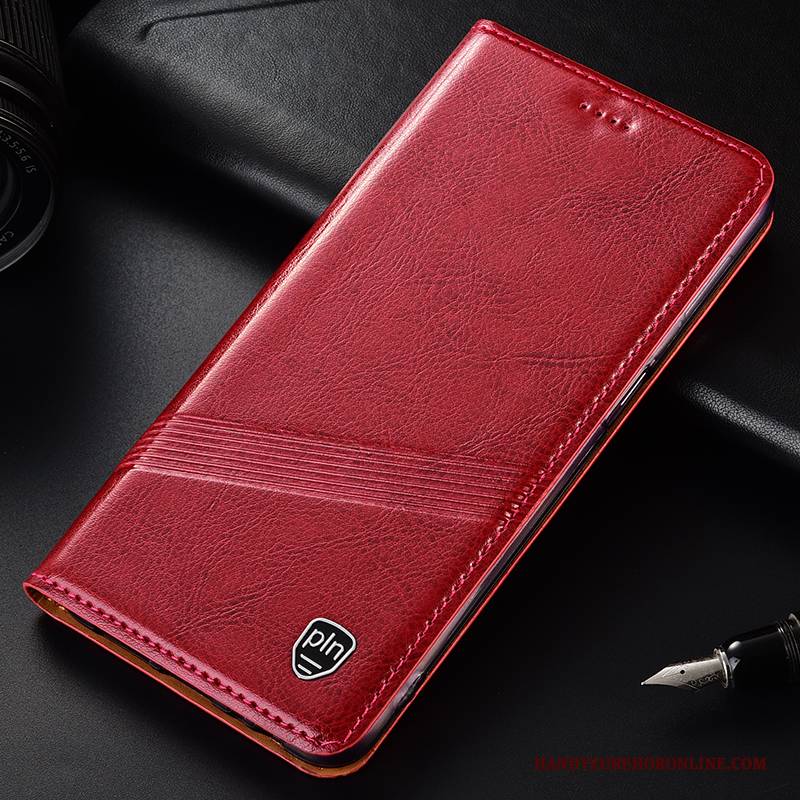 Hülle Huawei Y5 2019 Leder Rot Handyhüllen, Case Huawei Y5 2019 Lederhülle