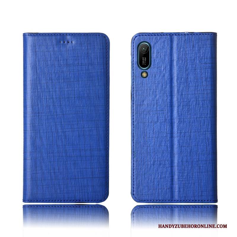 Hülle Huawei Y6 2019 Folio Anti-sturz Blau, Case Huawei Y6 2019 Leder Handyhüllen Neu