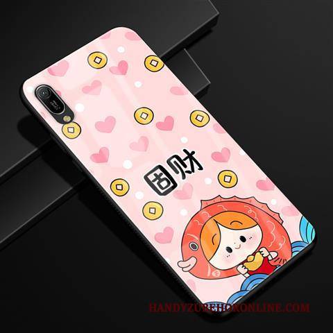 Hülle Huawei Y6 2019 Schutz Glas Handyhüllen, Case Huawei Y6 2019 Karikatur Anti-sturz Rot