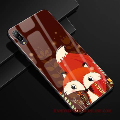 Hülle Huawei Y6 2019 Schutz Glas Handyhüllen, Case Huawei Y6 2019 Karikatur Anti-sturz Rot