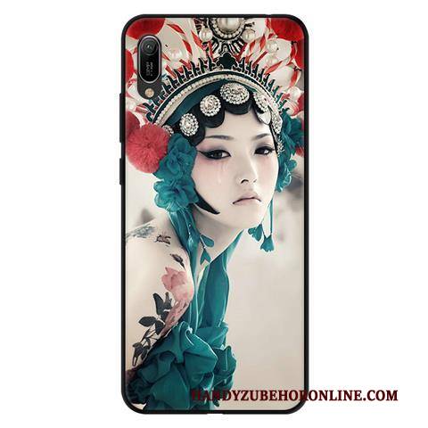 Hülle Huawei Y6 2019 Weiche Durchbrochenes Schwarz, Case Huawei Y6 2019 Karikatur Nubuck Garn