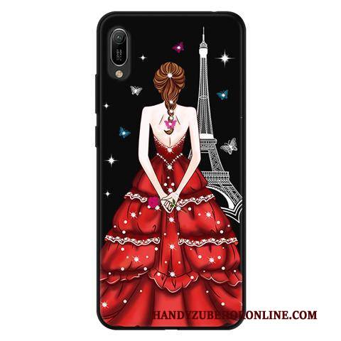 Hülle Huawei Y6 2019 Weiche Durchbrochenes Schwarz, Case Huawei Y6 2019 Karikatur Nubuck Garn