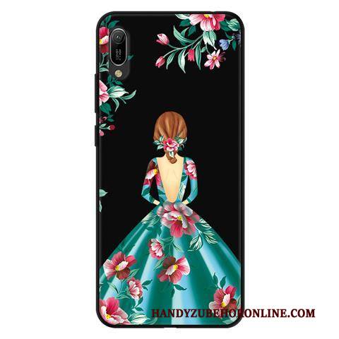 Hülle Huawei Y6 2019 Weiche Durchbrochenes Schwarz, Case Huawei Y6 2019 Karikatur Nubuck Garn