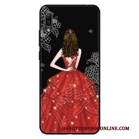 Hülle Huawei Y6 2019 Weiche Durchbrochenes Schwarz, Case Huawei Y6 2019 Karikatur Nubuck Garn