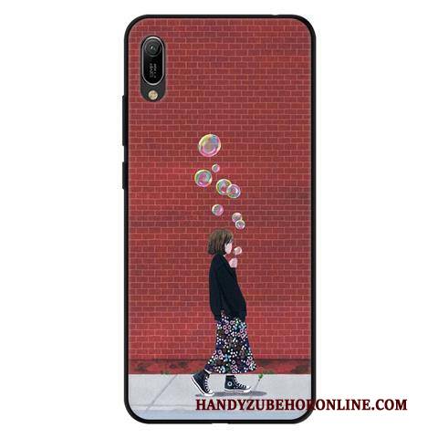 Hülle Huawei Y6 2019 Weiche Durchbrochenes Schwarz, Case Huawei Y6 2019 Karikatur Nubuck Garn