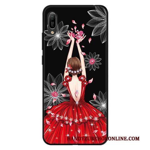 Hülle Huawei Y6 2019 Weiche Durchbrochenes Schwarz, Case Huawei Y6 2019 Karikatur Nubuck Garn