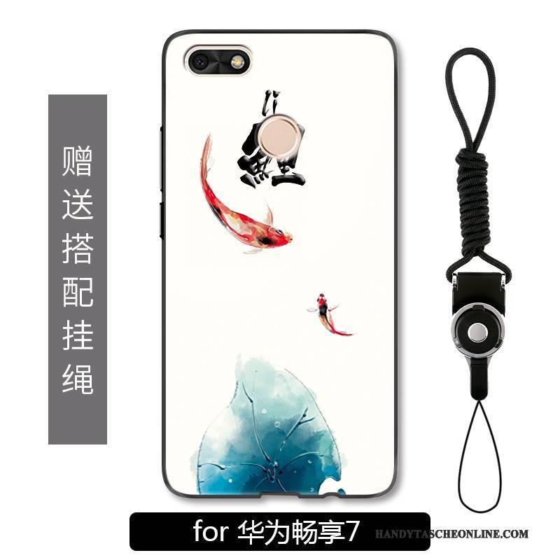 Hülle Huawei Y6 Pro 2017 Gemalt Chinesische Art Handyhüllen, Case Huawei Y6 Pro 2017 Taschen Anti-sturz Karpfen