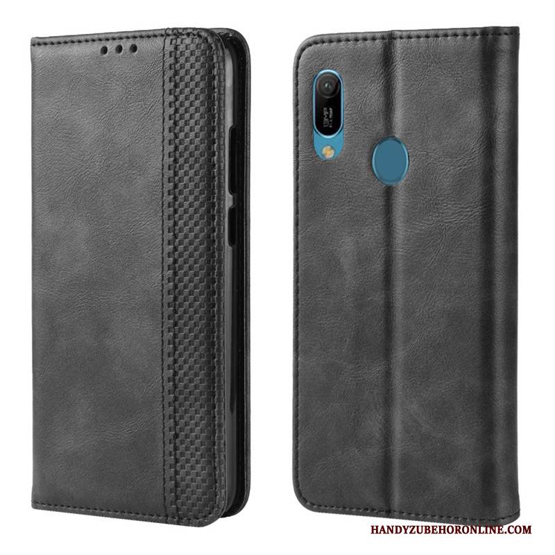 Hülle Huawei Y6s Lederhülle Handyhüllen Magnetschließe, Case Huawei Y6s Folio Schwarz Anti-sturz