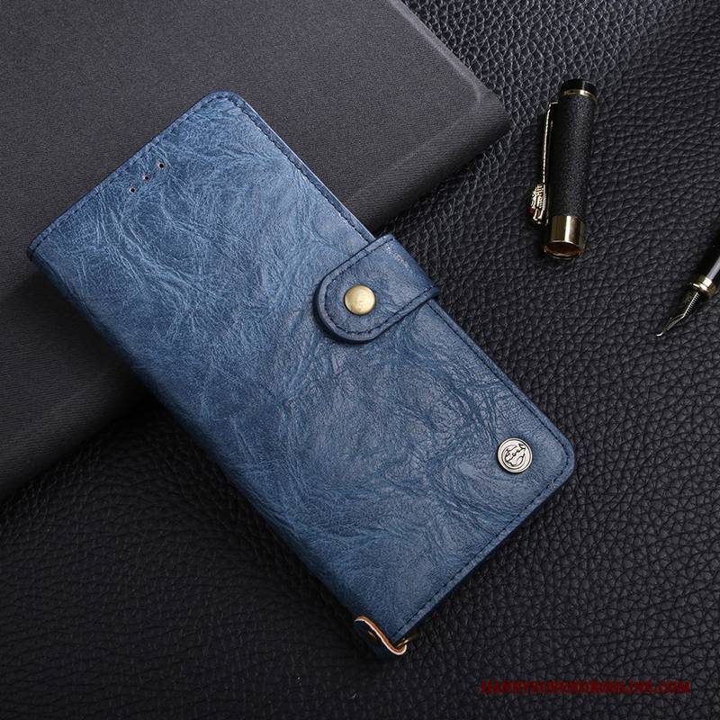 Hülle Huawei Y7 2018 Folio Blau Business, Case Huawei Y7 2018 Leder Handyhüllen Karte