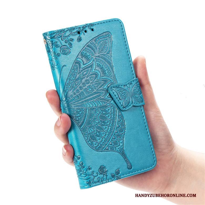 Hülle Huawei Y7 2019 Lederhülle Blumen Anti-sturz, Case Huawei Y7 2019 Silikon Blau Handyhüllen