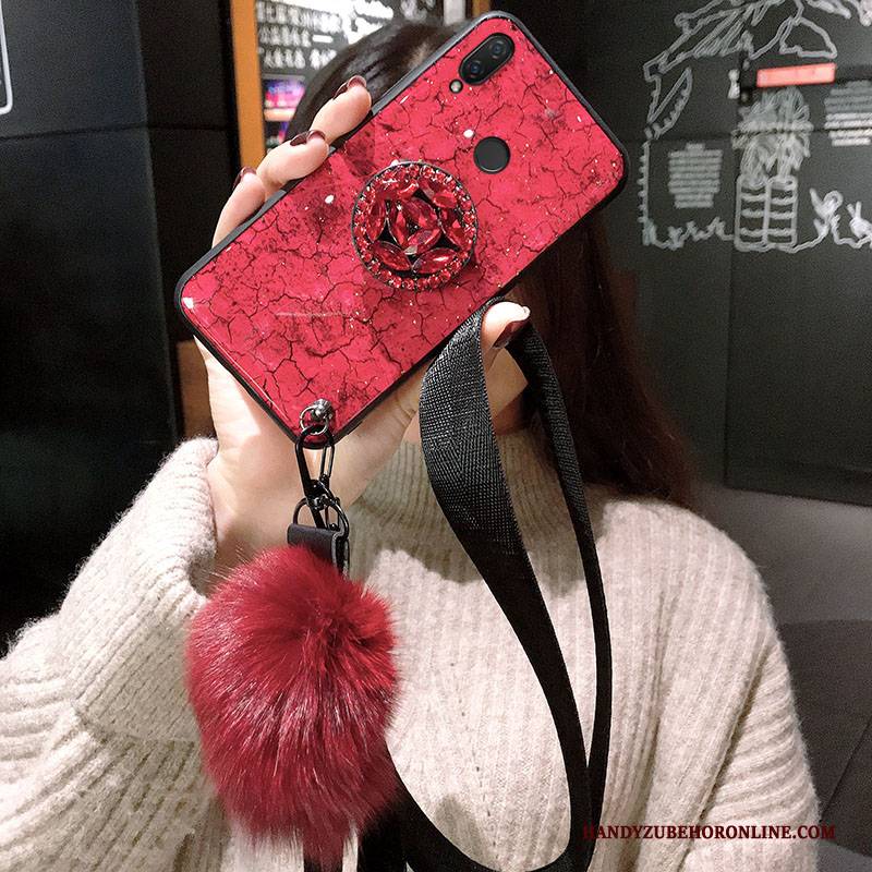 Hülle Huawei Y7 2019 Silikon Hängende Verzierungen Trend, Case Huawei Y7 2019 Taschen Lila Netto Rot