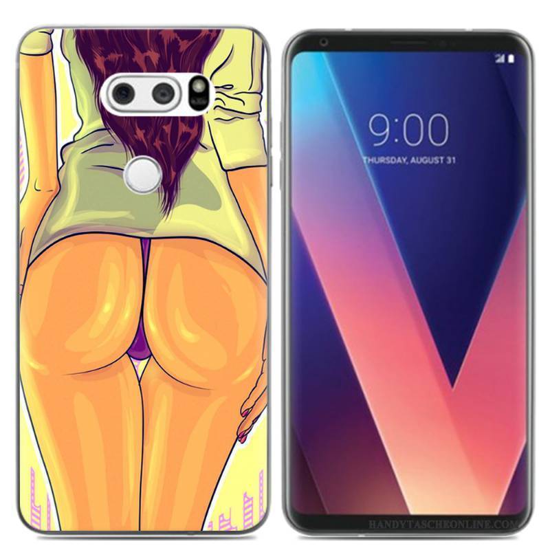 Hülle Lg V30 Karikatur Rosa Mini, Case Lg V30 Silikon Ölgemälde Frisch