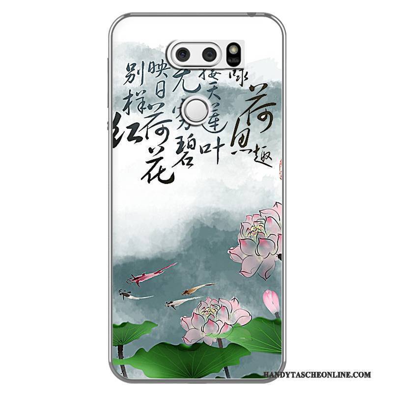 Hülle Lg V30 Weiche Chinesische Art Weiß, Case Lg V30 Kreativ Handyhüllen Schwarz