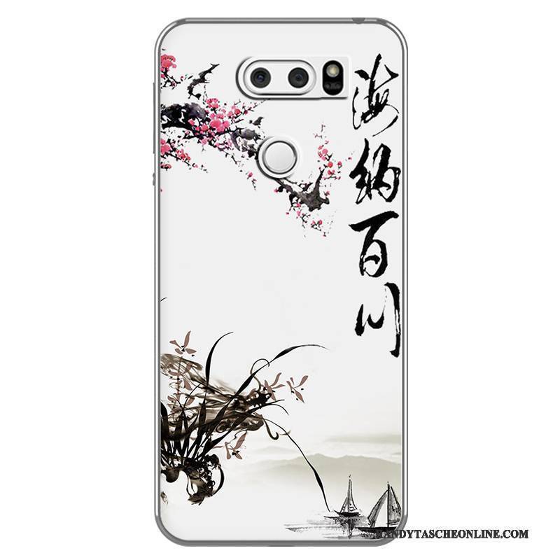 Hülle Lg V30 Weiche Chinesische Art Weiß, Case Lg V30 Kreativ Handyhüllen Schwarz