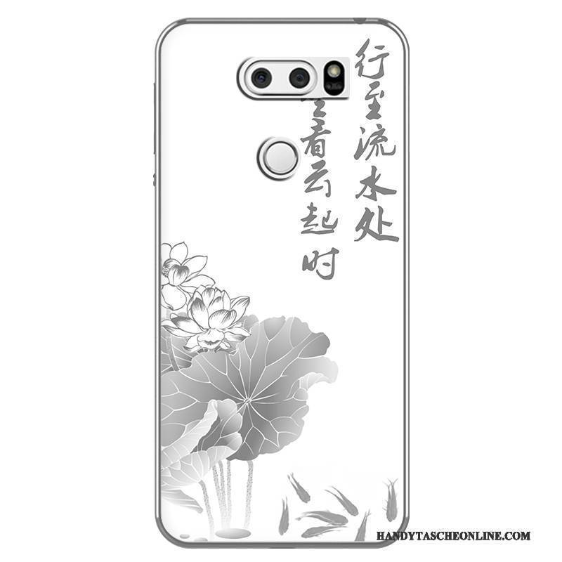 Hülle Lg V30 Weiche Chinesische Art Weiß, Case Lg V30 Kreativ Handyhüllen Schwarz