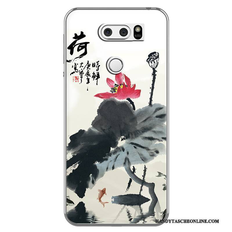 Hülle Lg V30 Weiche Chinesische Art Weiß, Case Lg V30 Kreativ Handyhüllen Schwarz