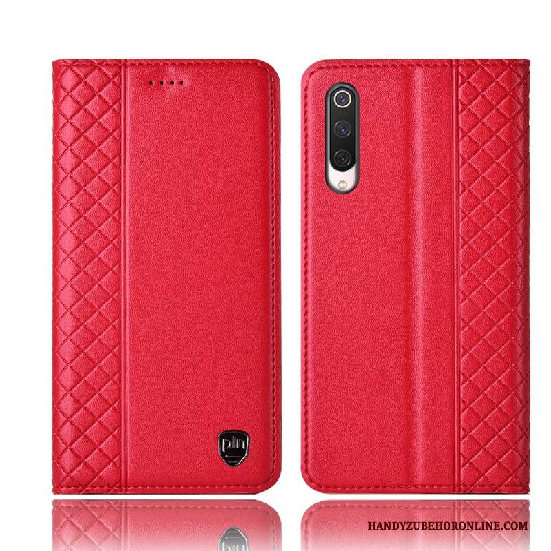 Hülle Mi 9 Lite Folio Anti-sturz Handyhüllen, Case Mi 9 Lite Leder Rot Kariert