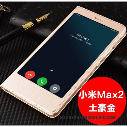 Hülle Mi Max 2 Taschen Mini Handyhüllen, Case Mi Max 2 Lederhülle Gold Anti-sturz