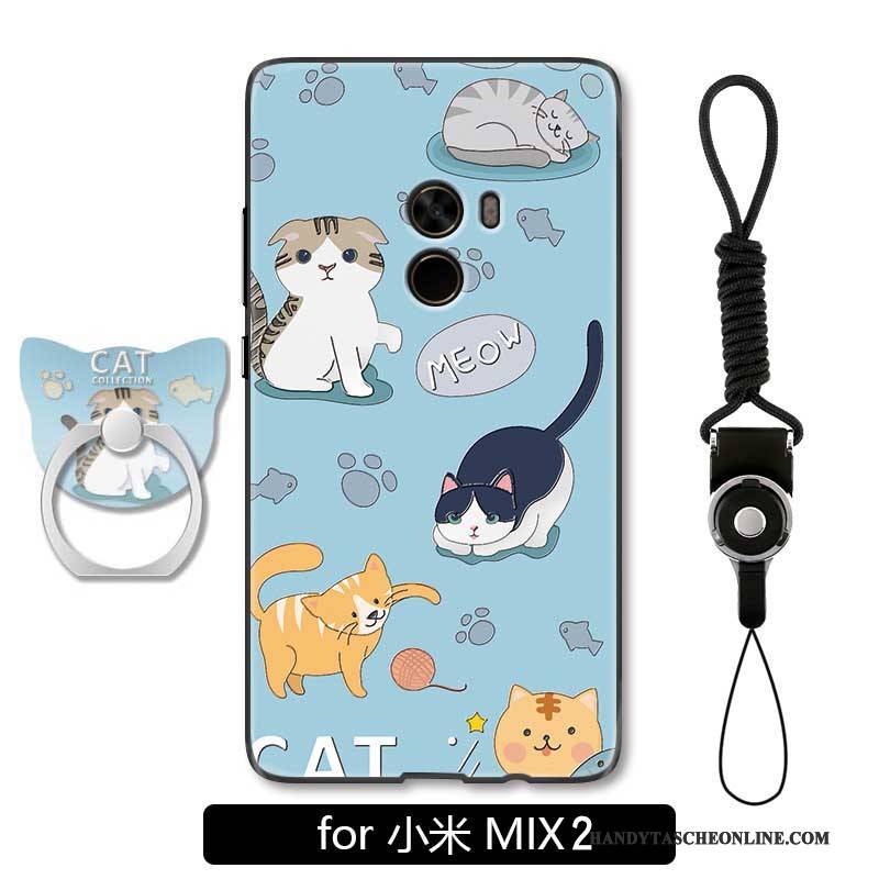 Hülle Mi Mix 2 Prägung Katzen Nette, Case Mi Mix 2 Schutz Hängende Verzierungen Blau