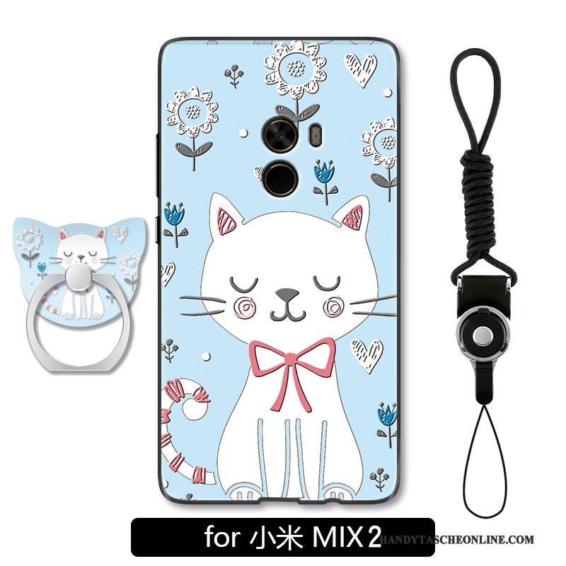 Hülle Mi Mix 2 Prägung Katzen Nette, Case Mi Mix 2 Schutz Hängende Verzierungen Blau