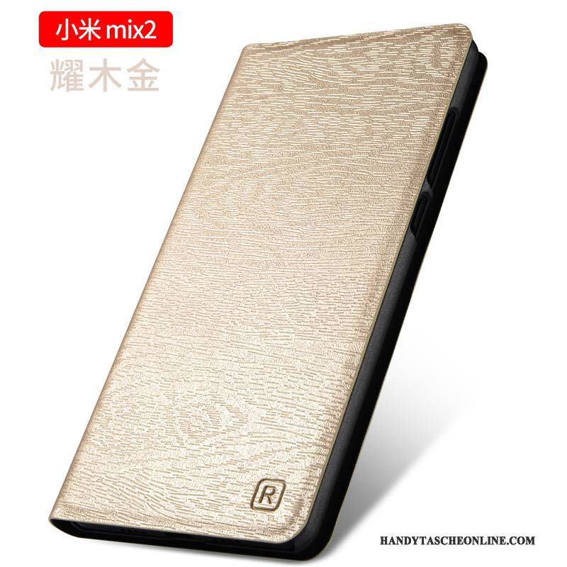 Hülle Mi Mix 2 Taschen Handyhüllen Anti-sturz, Case Mi Mix 2 Lederhülle Gold Mini