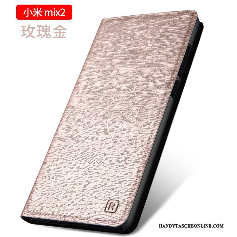 Hülle Mi Mix 2 Taschen Handyhüllen Anti-sturz, Case Mi Mix 2 Lederhülle Gold Mini