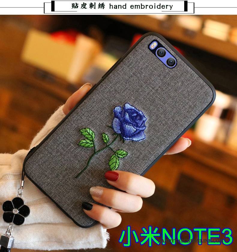 Hülle Mi Note 3 Silikon Handyhüllen Mini, Case Mi Note 3 Taschen Dunkelblau Stickerei