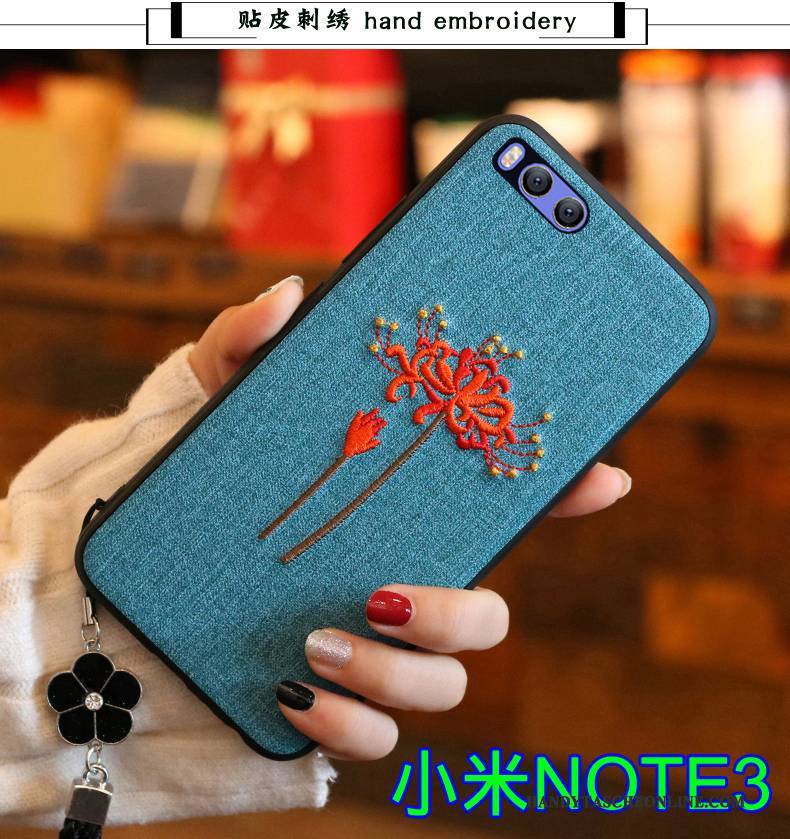 Hülle Mi Note 3 Silikon Handyhüllen Mini, Case Mi Note 3 Taschen Dunkelblau Stickerei