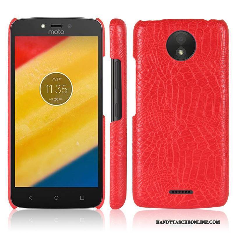 Hülle Moto C Plus Lederhülle Krokodilmuster Rot, Case Moto C Plus Schutz Handyhüllen Anti-sturz