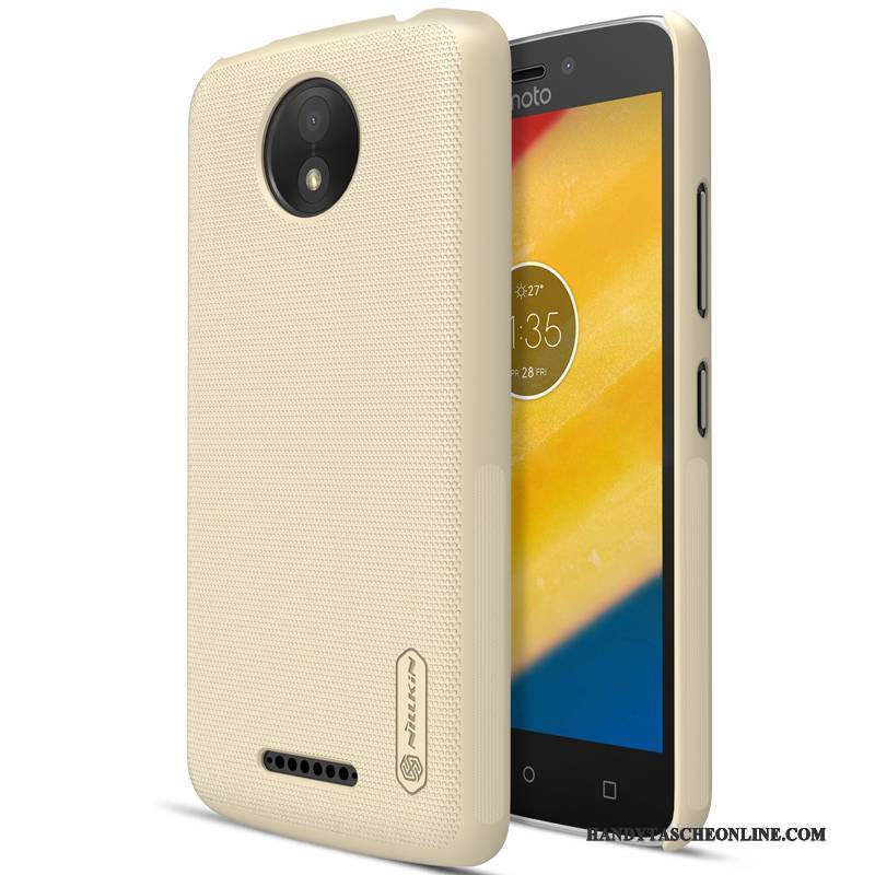 Hülle Moto C Plus Schutz Handyhüllen Gold, Case Moto C Plus Nubuck Schwer