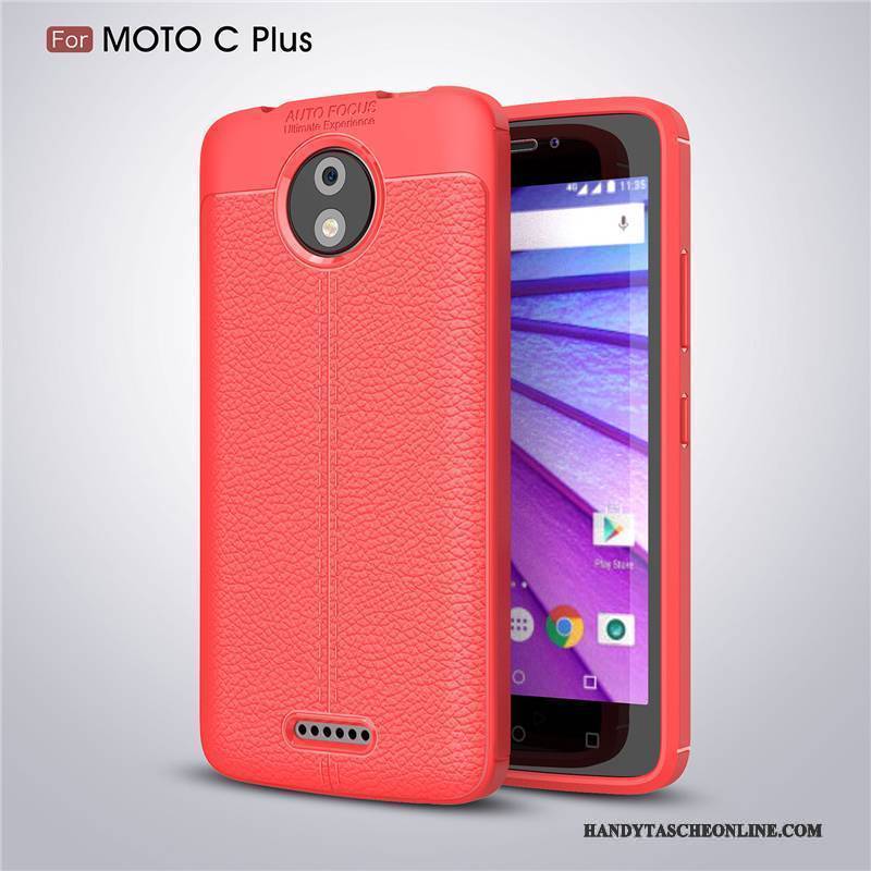 Hülle Moto C Plus Weiche Muster Schwarz, Case Moto C Plus Leder Rot Anti-sturz