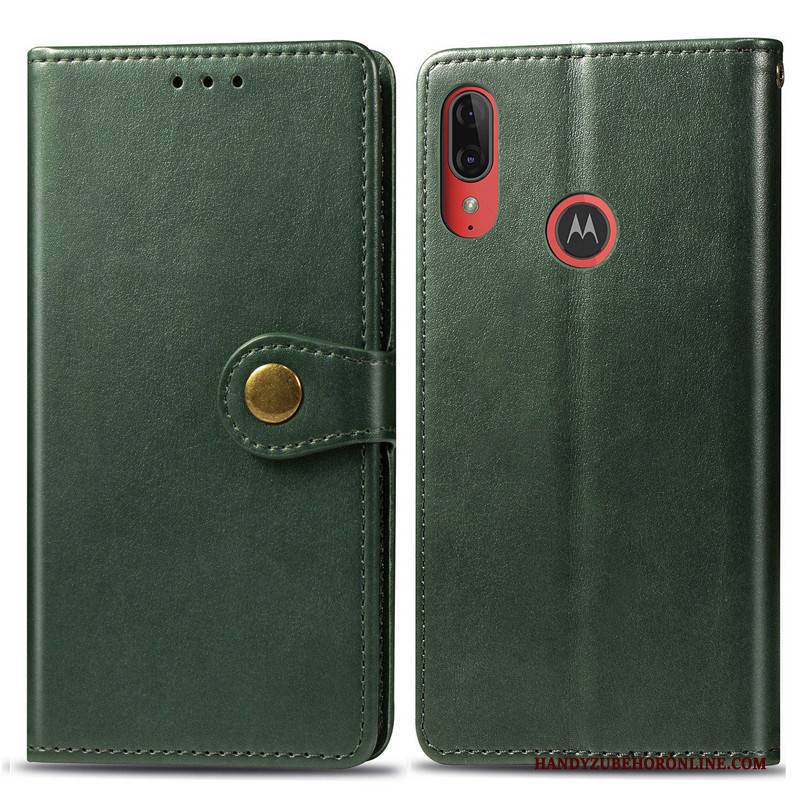 Hülle Moto E6 Plus Schutz Einfarbig Handyhüllen, Case Moto E6 Plus Lederhülle Business Rot