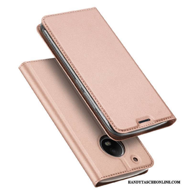 Hülle Moto G5 Lederhülle Rosa Magnetismus, Case Moto G5 Folio Handyhüllen Karte