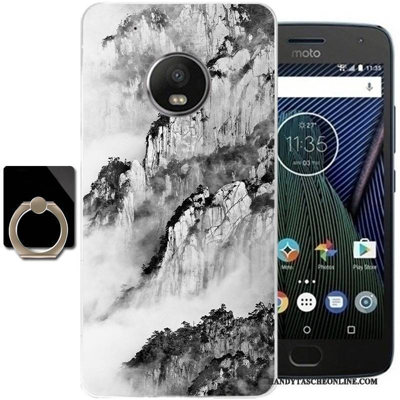 Hülle Moto G5 Plus Taschen Tinte Schwarz, Case Moto G5 Plus Weiche Wind Handyhüllen