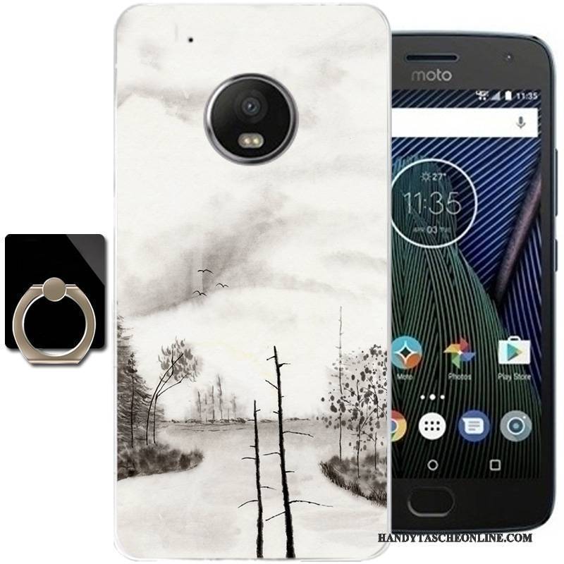 Hülle Moto G5 Plus Taschen Tinte Schwarz, Case Moto G5 Plus Weiche Wind Handyhüllen