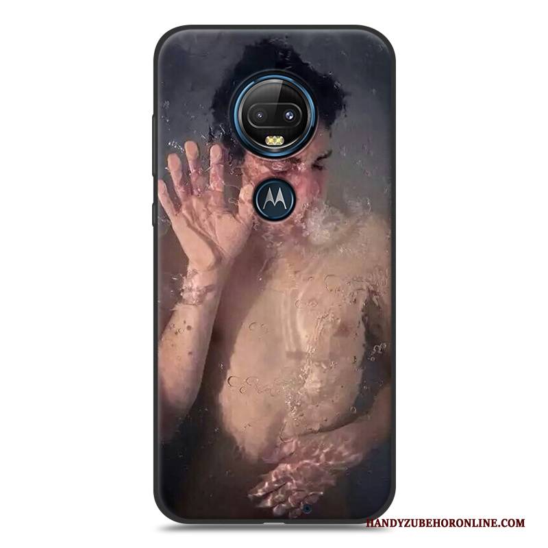 Hülle Moto G7 Karikatur Gelb Nubuck, Case Moto G7 Silikon Handyhüllen Schwarz