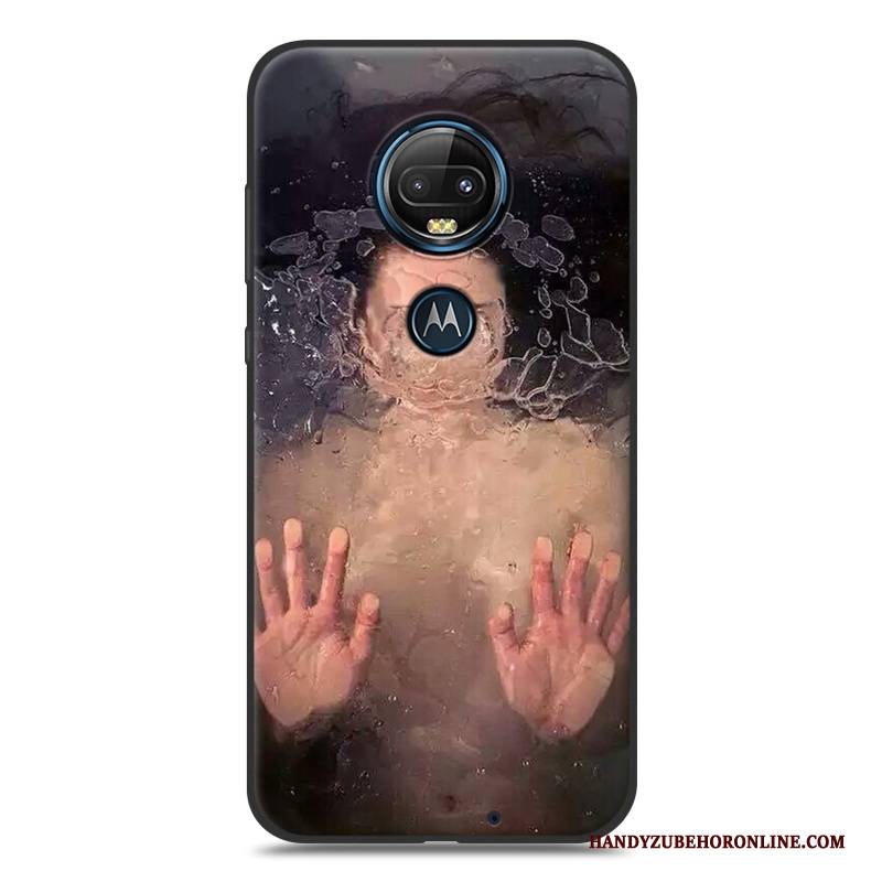 Hülle Moto G7 Karikatur Gelb Nubuck, Case Moto G7 Silikon Handyhüllen Schwarz